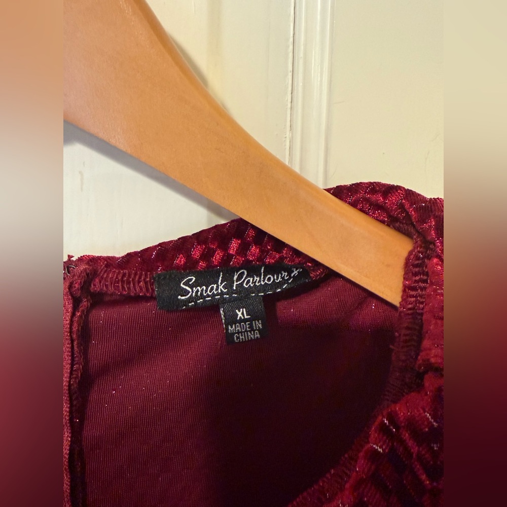 Smak Parlour Unique Vintage ruby red mock neck fit flare velvet dress XL - Picture 5 of 8